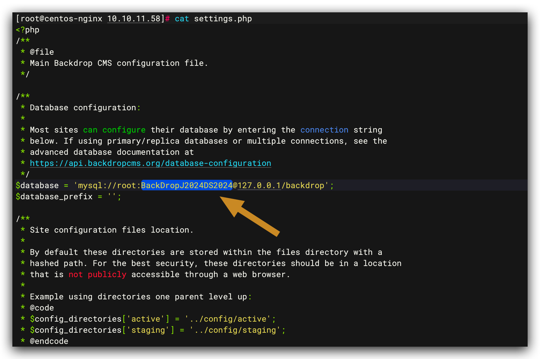 settings.php 中的数据库凭据