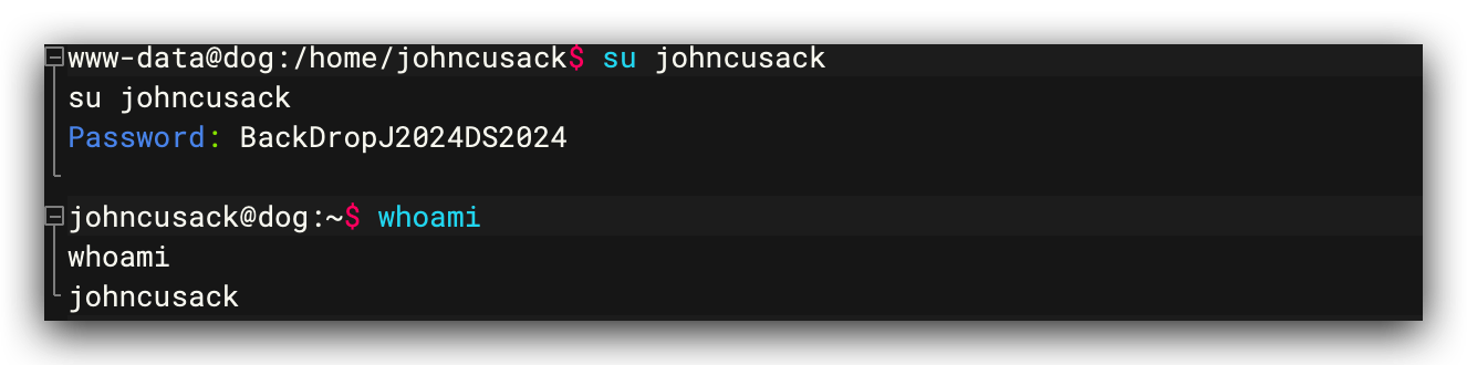 使用数据库密码切换到 johncusack